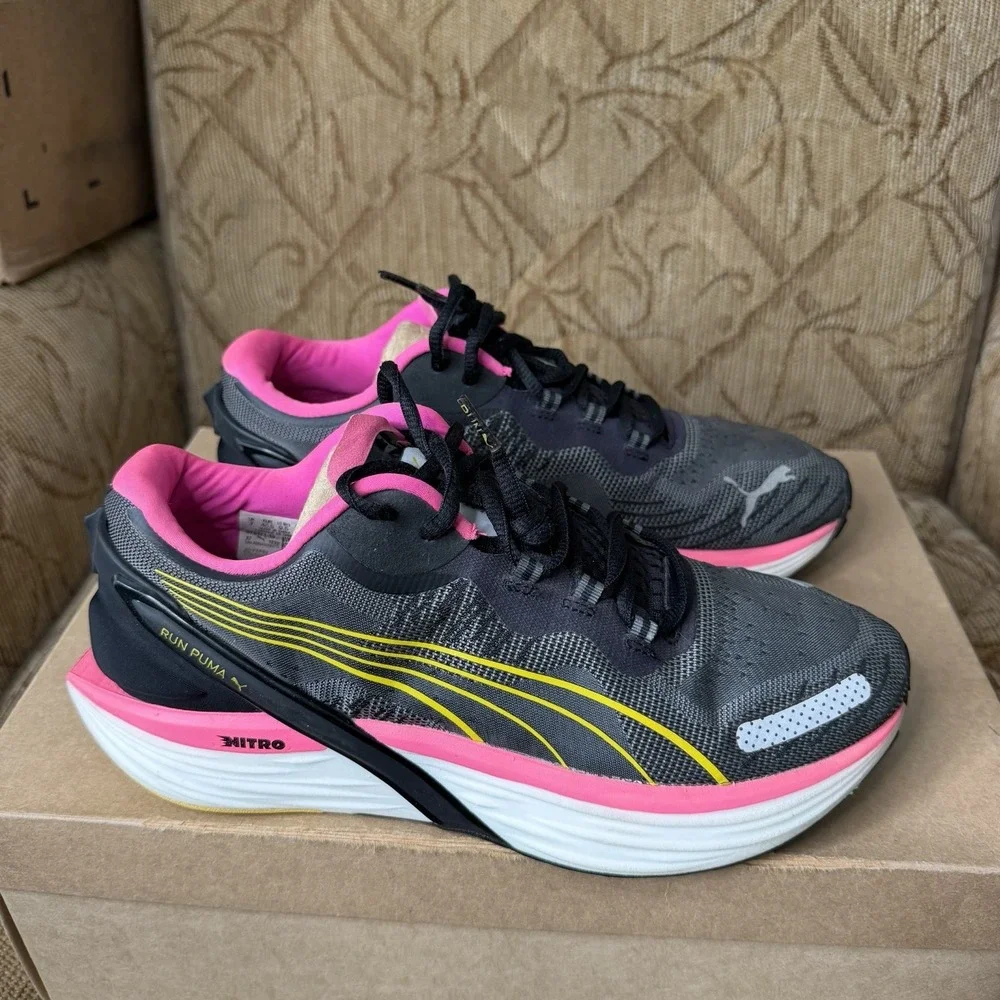 Puma Run XX Nitro Black Pink Trainers 376171-13 Women's Size 9.5 Running Shoes
